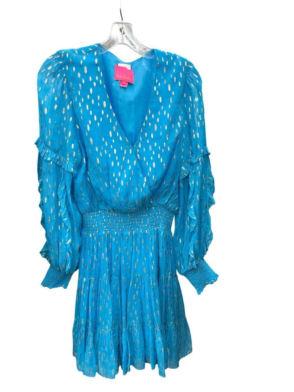 Lilly Pulitzer Turquoise Blue Long-Sleeve Tiered Smocked Dress size 8 - Picture 2 of 8
